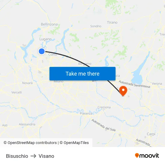 Bisuschio to Visano map