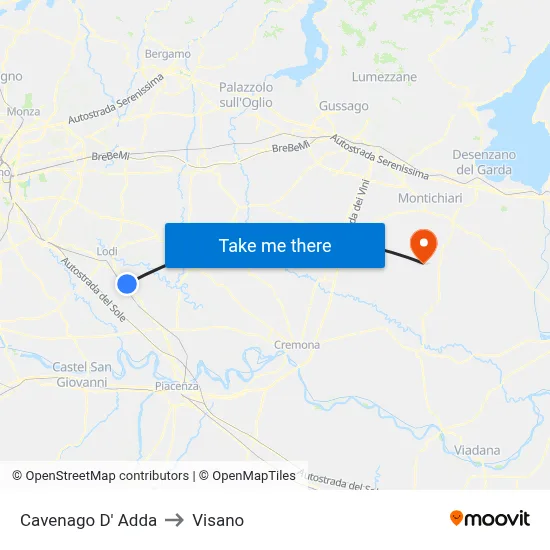 Cavenago D' Adda to Visano map