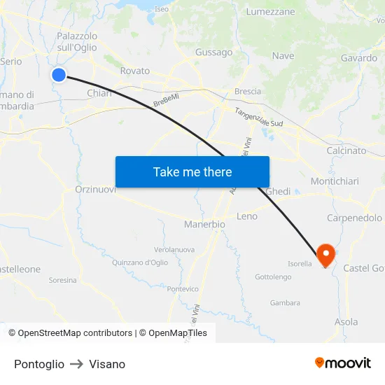 Pontoglio to Visano map