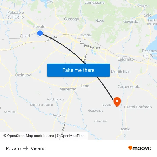 Rovato to Visano map