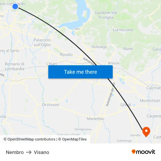 Nembro to Visano map