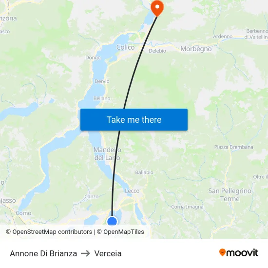 Annone Di Brianza to Verceia map