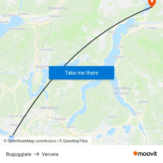 Buguggiate to Verceia map