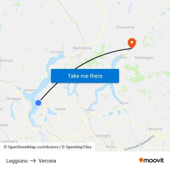 Leggiuno to Verceia map