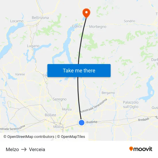 Melzo to Verceia map