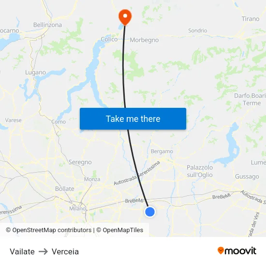 Vailate to Verceia map