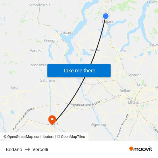Bedano to Vercelli map