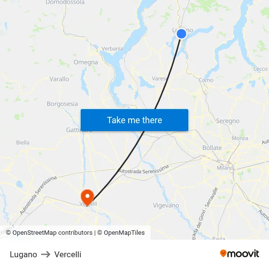 Lugano to Vercelli map