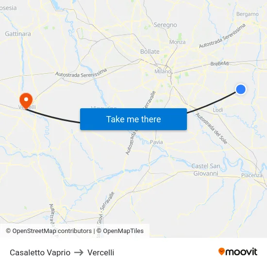 Casaletto Vaprio to Vercelli map