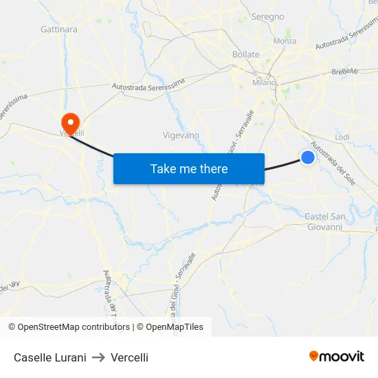 Caselle Lurani to Vercelli map