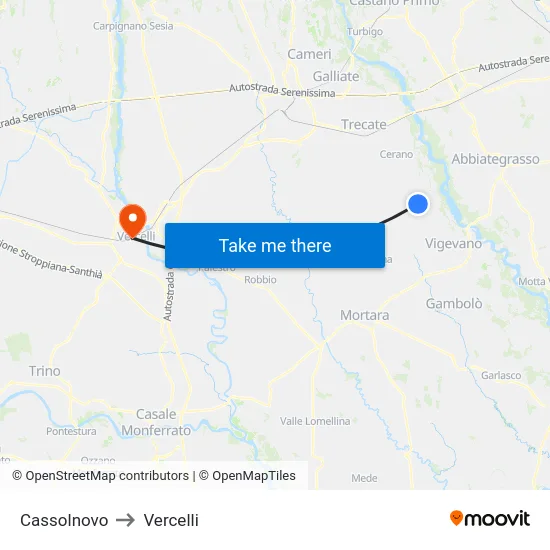 Cassolnovo to Vercelli map