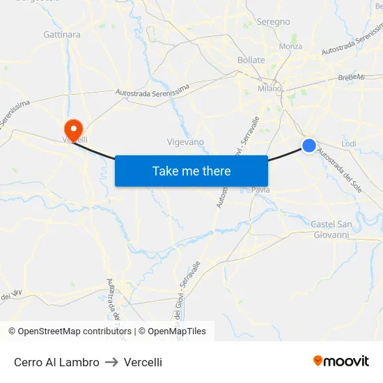 Cerro Al Lambro to Vercelli map