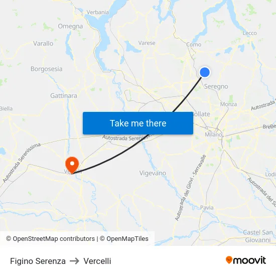 Figino Serenza to Vercelli map