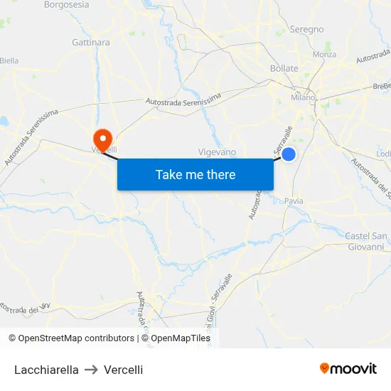 Lacchiarella to Vercelli map