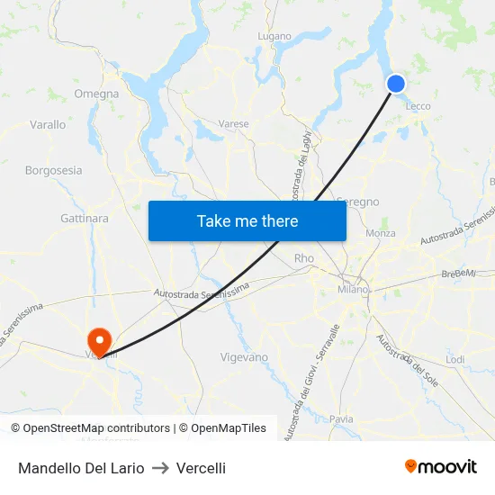 Mandello Del Lario to Vercelli map