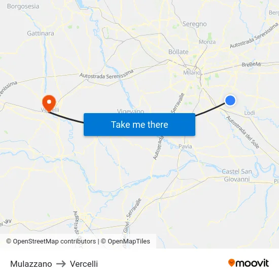 Mulazzano to Vercelli map