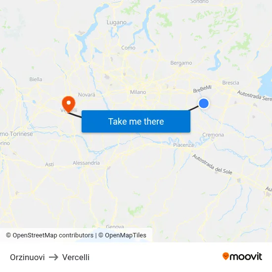 Orzinuovi to Vercelli map