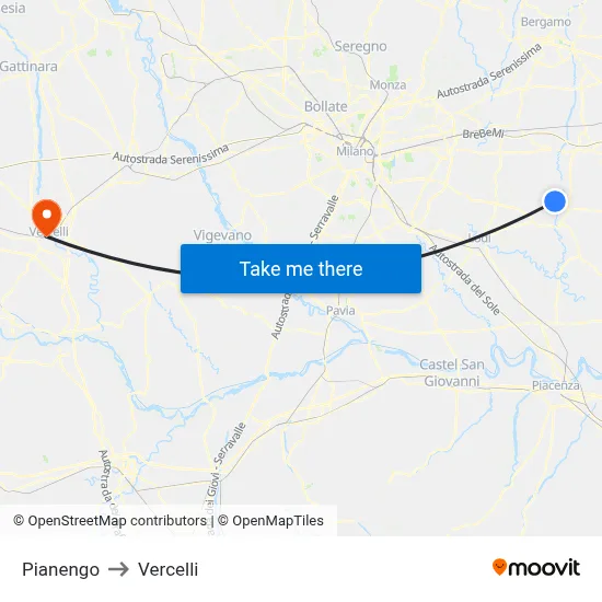 Pianengo to Vercelli map