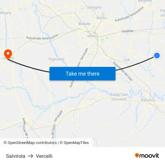 Salvirola to Vercelli map