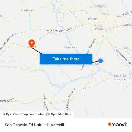 San Genesio Ed Uniti to Vercelli map