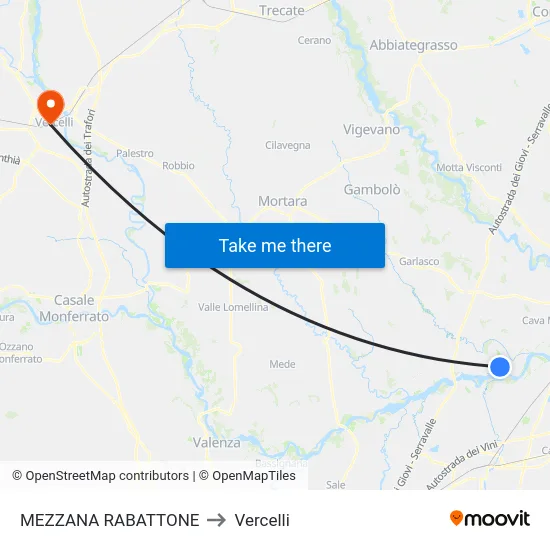 Mezzana Rabattone to Vercelli map