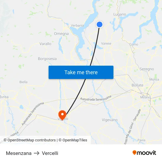 Mesenzana to Vercelli map
