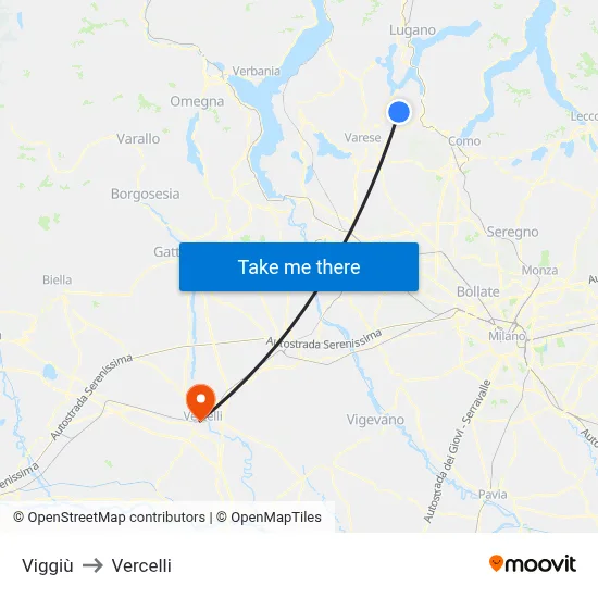 Viggiù to Vercelli map