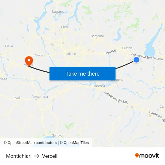 Montichiari to Vercelli map