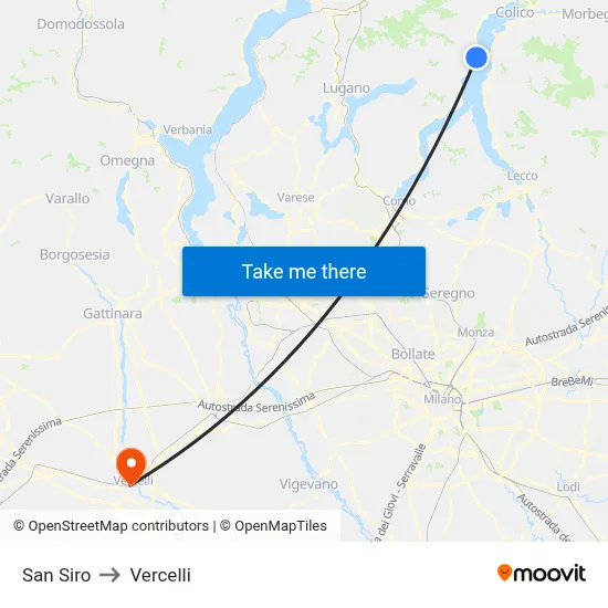 San Siro to Vercelli map