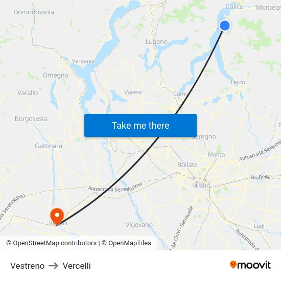Vestreno to Vercelli map