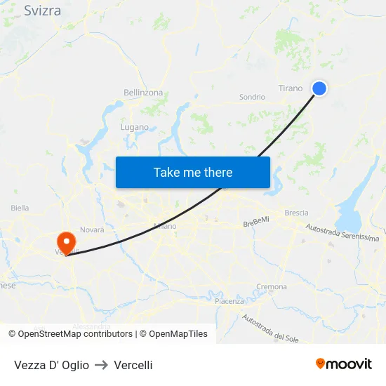 Vezza D' Oglio to Vercelli map