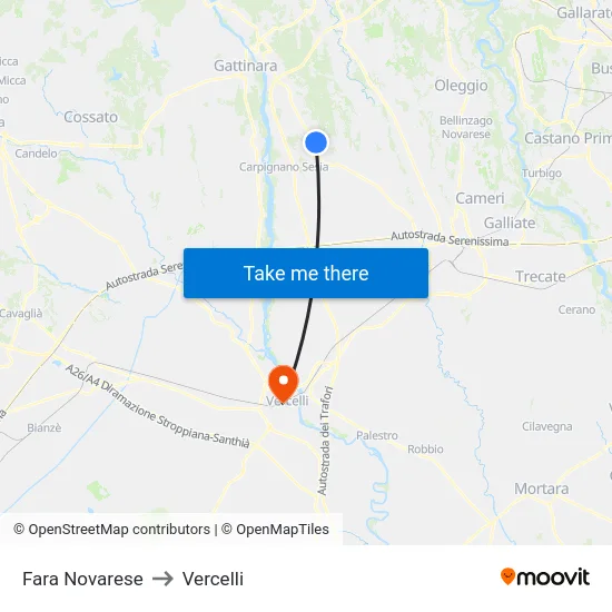Fara Novarese to Vercelli map