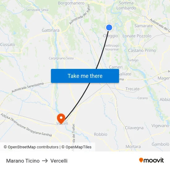Marano Ticino to Vercelli map