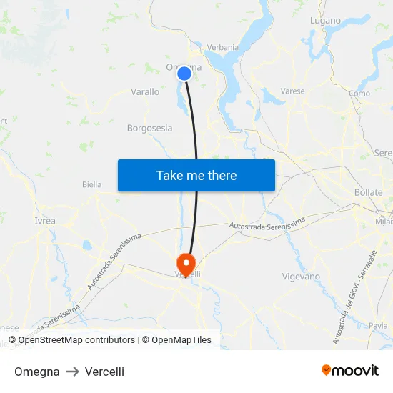 Omegna to Vercelli map