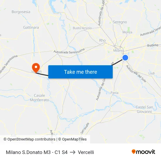 Milan San Donato M3 - C1 S4 to Vercelli map