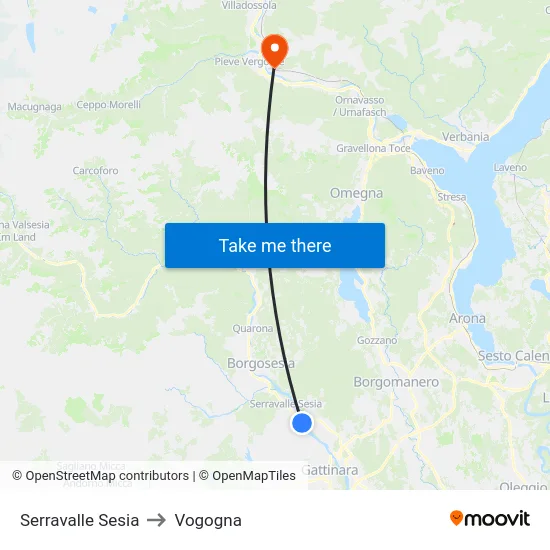 Serravalle Sesia to Vogogna map
