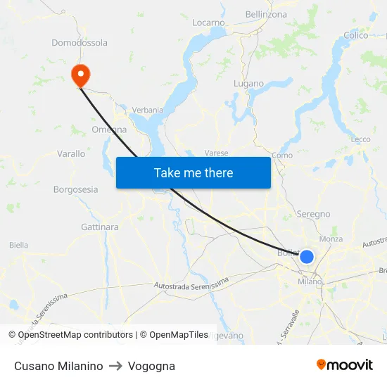 Cusano Milanino to Vogogna map