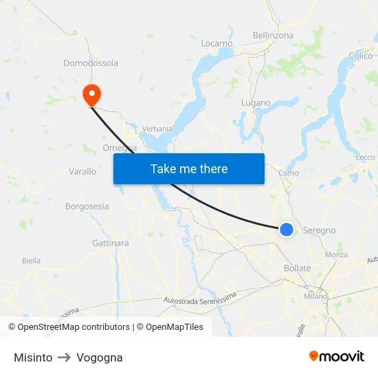 Misinto to Vogogna map