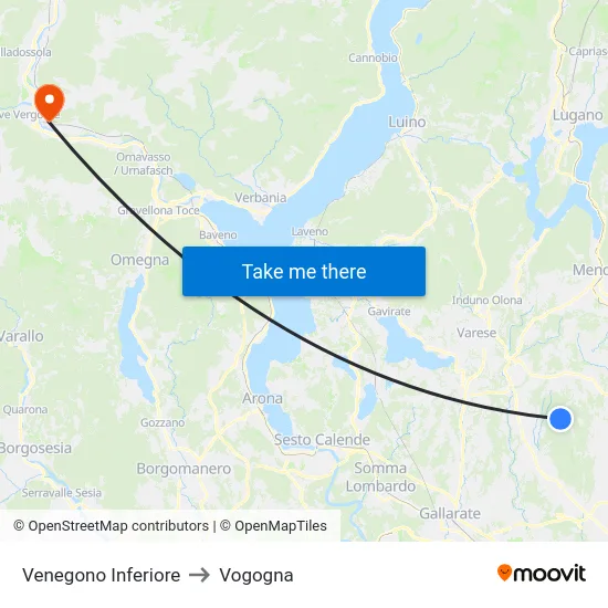 Venegono Inferiore to Vogogna map
