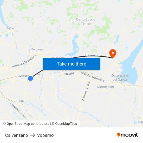 Calvenzano to Vobarno map