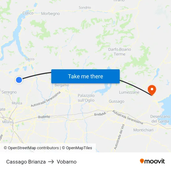 Cassago Brianza to Vobarno map