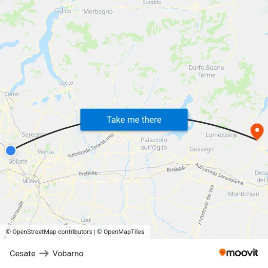 Cesate to Vobarno map
