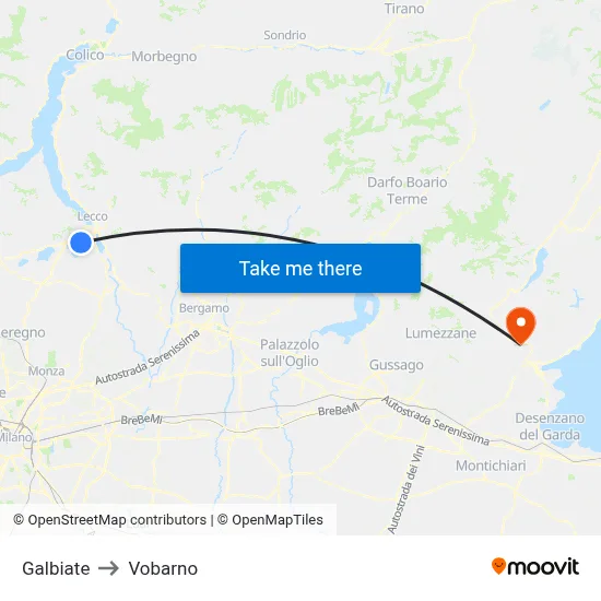 Galbiate to Vobarno map