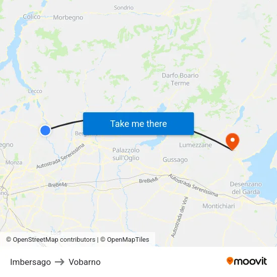 Imbersago to Vobarno map