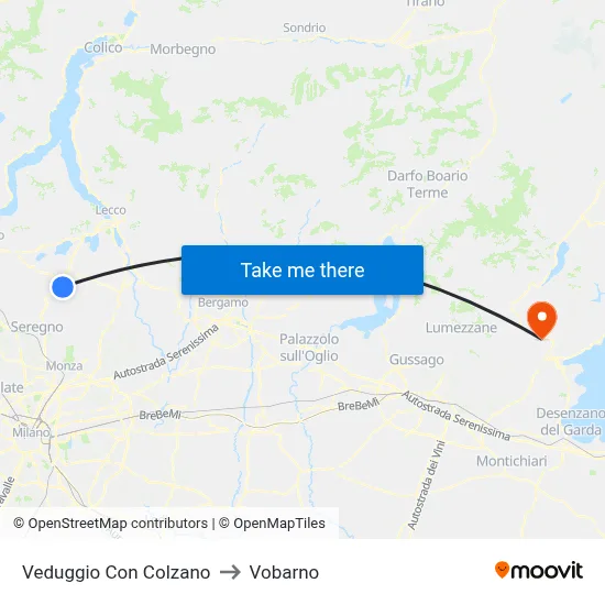 Veduggio con Colzano to Vobarno map