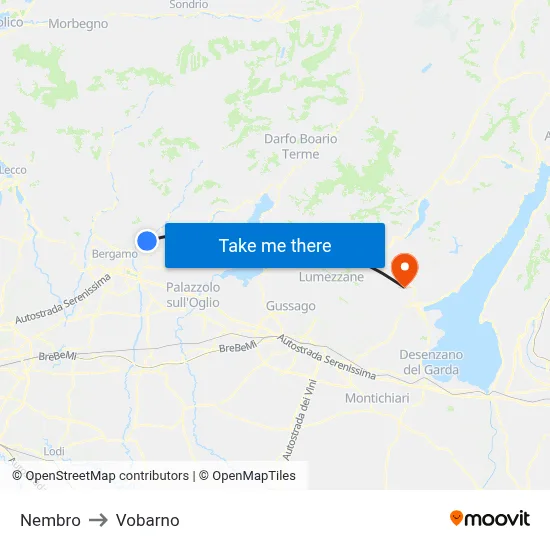 Nembro to Vobarno map