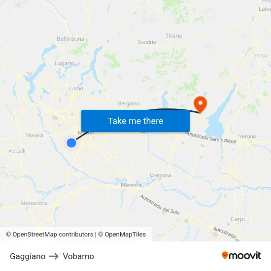 Gaggiano to Vobarno map