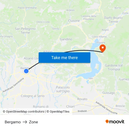 Bergamo to Zone map