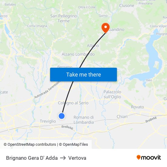 Brignano Gera D' Adda to Vertova map