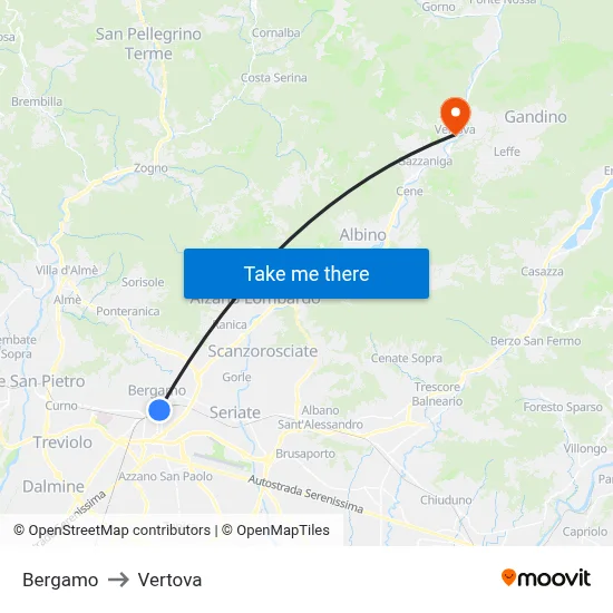 Bergamo to Vertova map